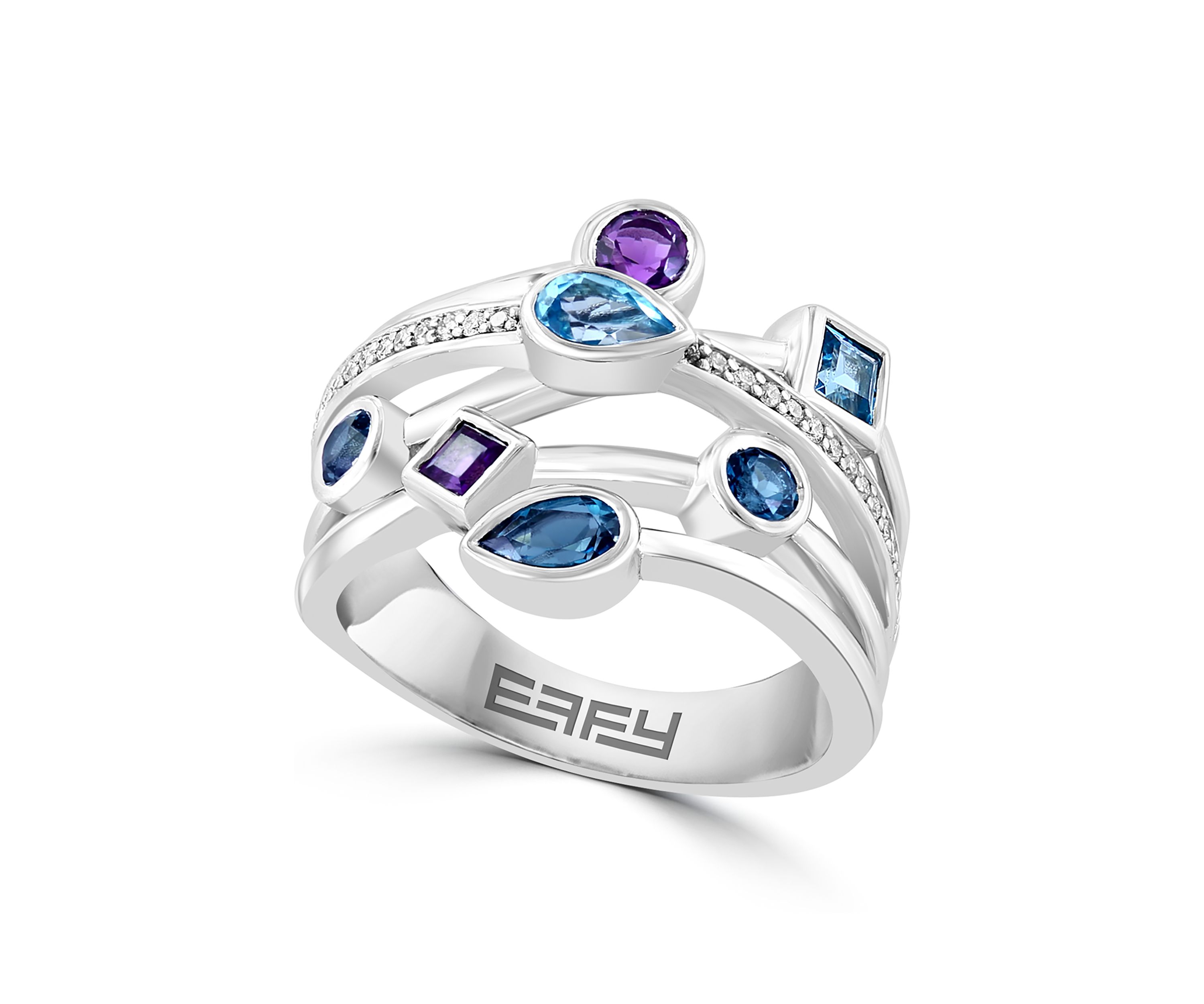1/10 ct. t.w. Diamond, Amethyst, Blue Topaz, London Blue Topaz Ring in 925 Sterling Silver