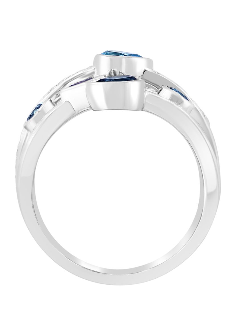 1/10 ct. t.w. Diamond, Amethyst, Blue Topaz, London Blue Topaz Ring in 925 Sterling Silver