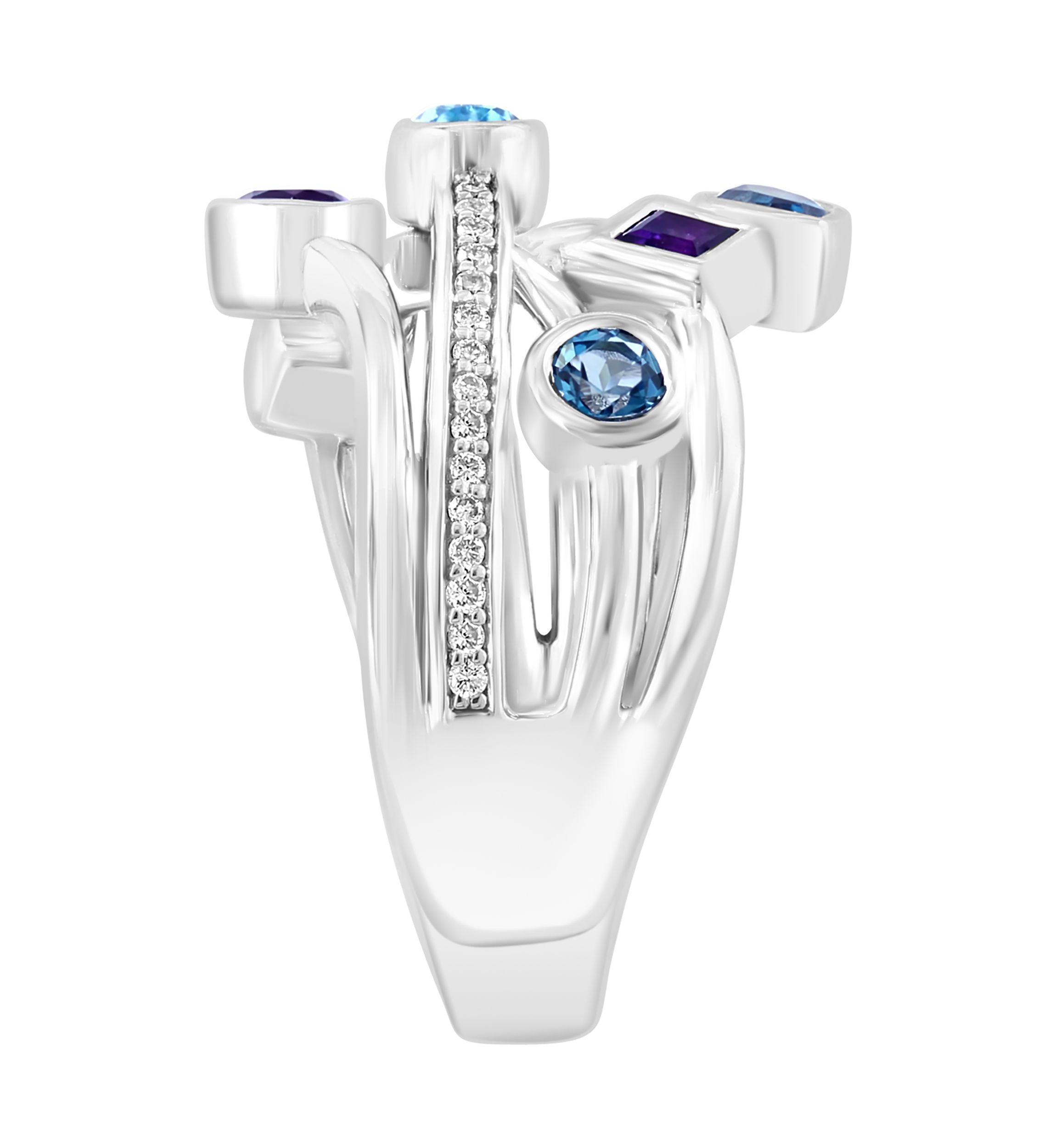 1/10 ct. t.w. Diamond, Amethyst, Blue Topaz, London Blue Topaz Ring in 925 Sterling Silver