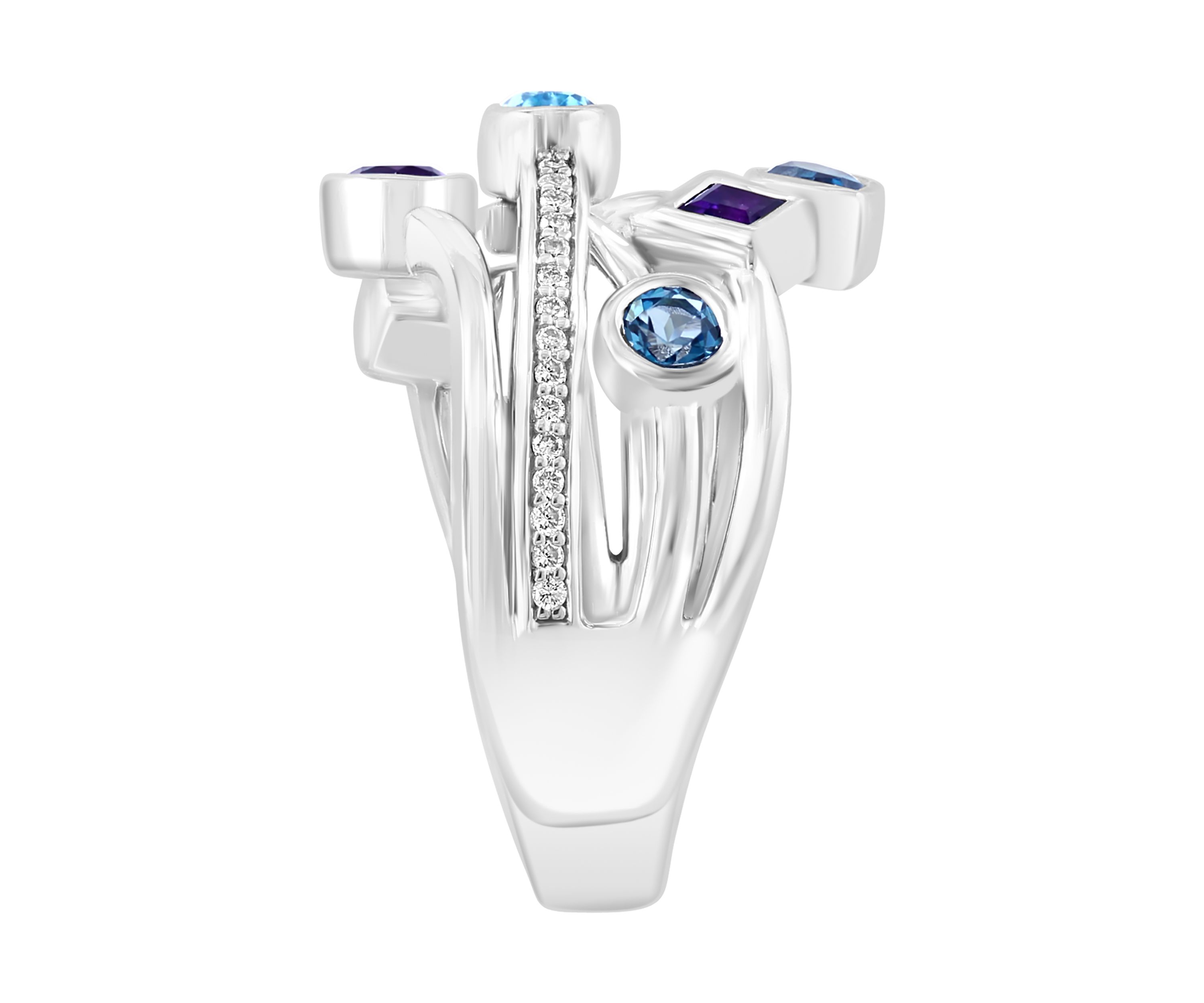 1/10 ct. t.w. Diamond, Amethyst, Blue Topaz, London Blue Topaz Ring in 925 Sterling Silver