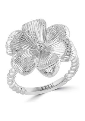 Effy Diamond Flower Ring In Sterling Silver
