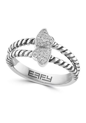 Effy Sterling Silver Diamond Double Heart Ring