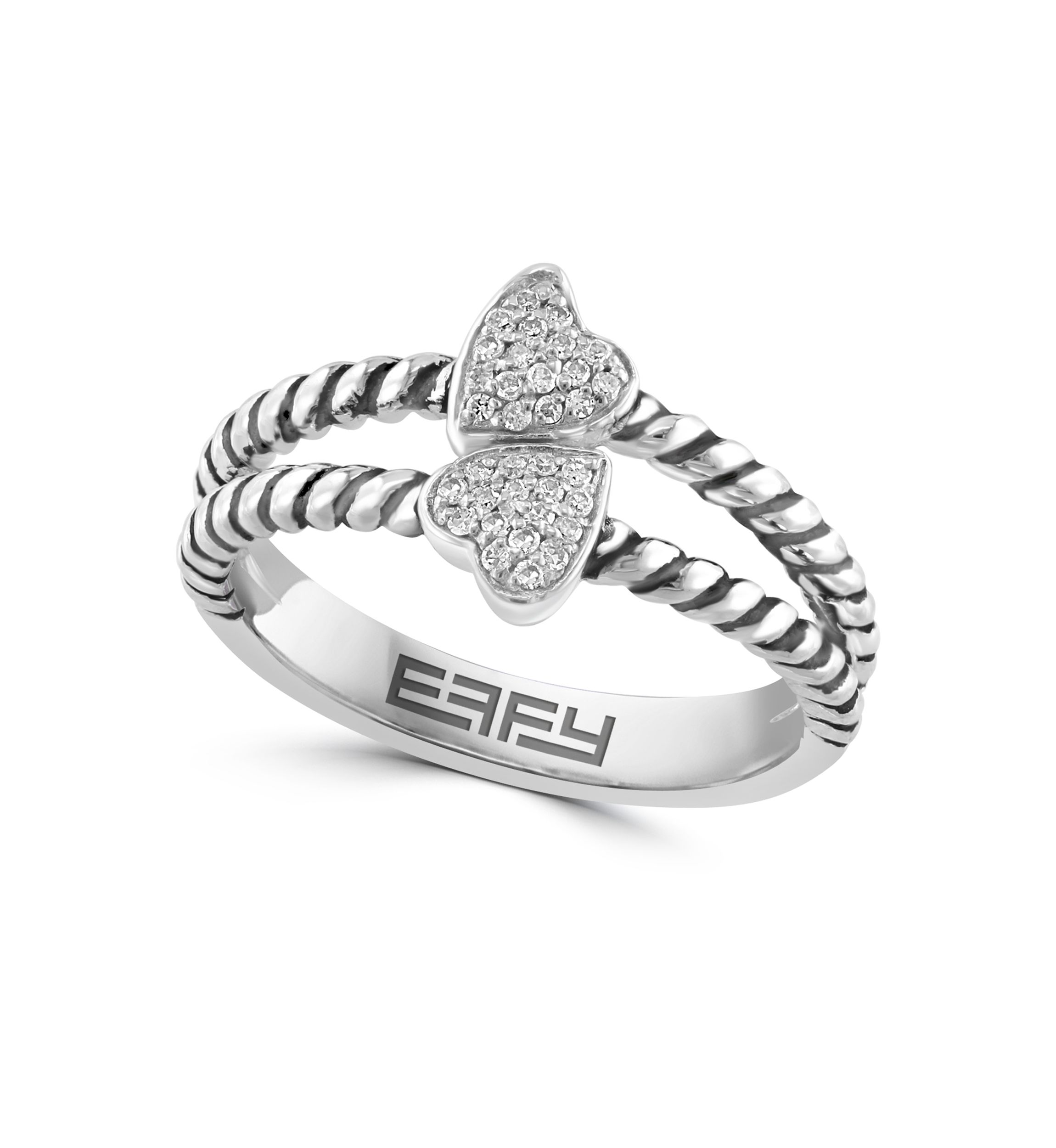 Sterling Silver Diamond Double Heart Ring