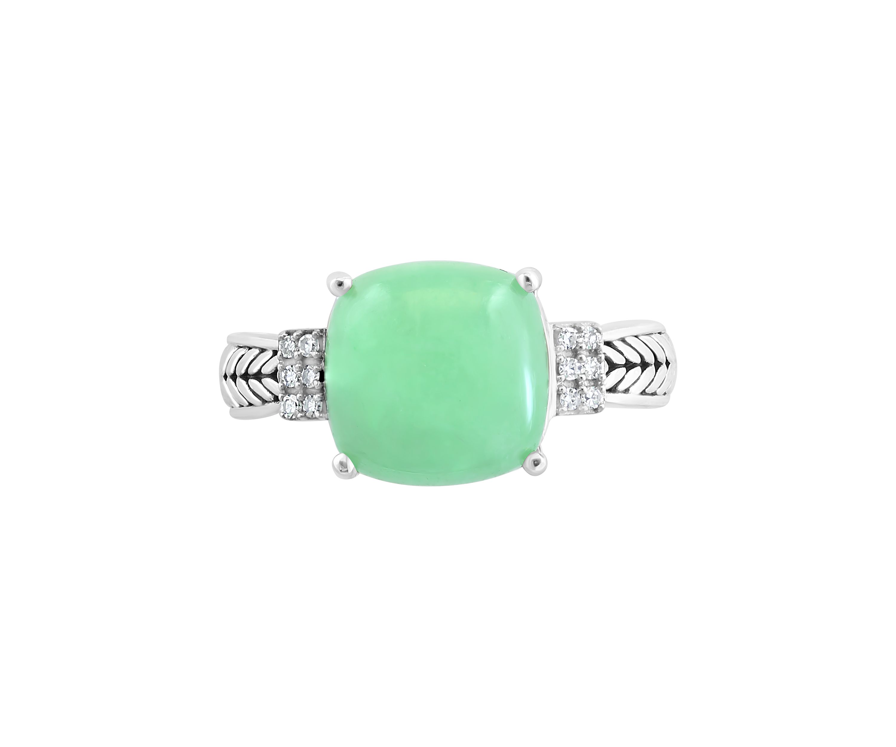 Diamond and Green Jade Ring in Sterling Silver