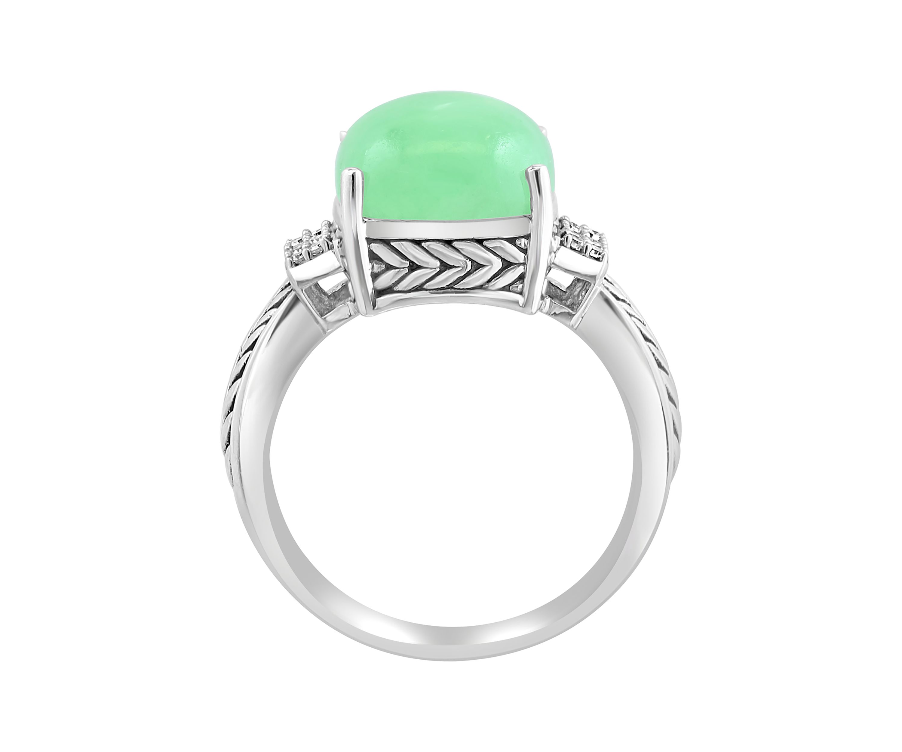 Diamond and Green Jade Ring in Sterling Silver