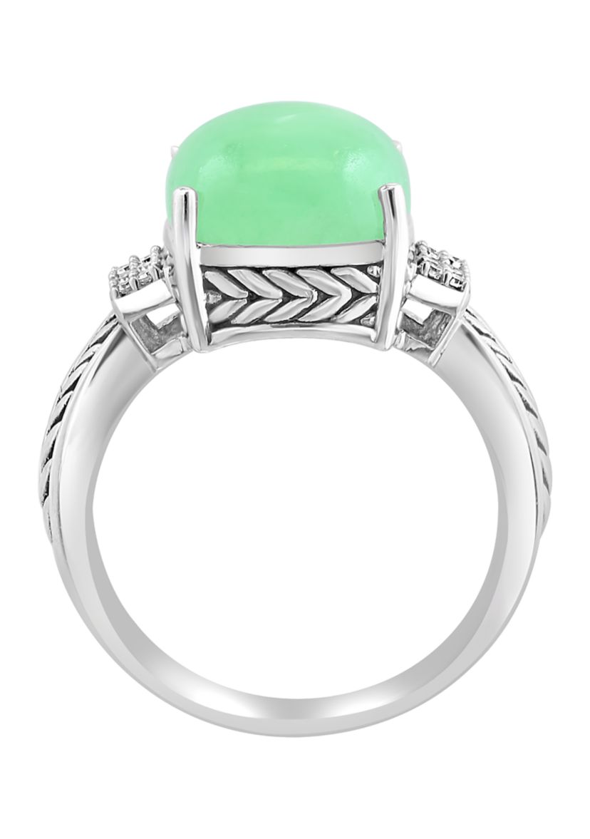 Diamond and Green Jade Ring in Sterling Silver