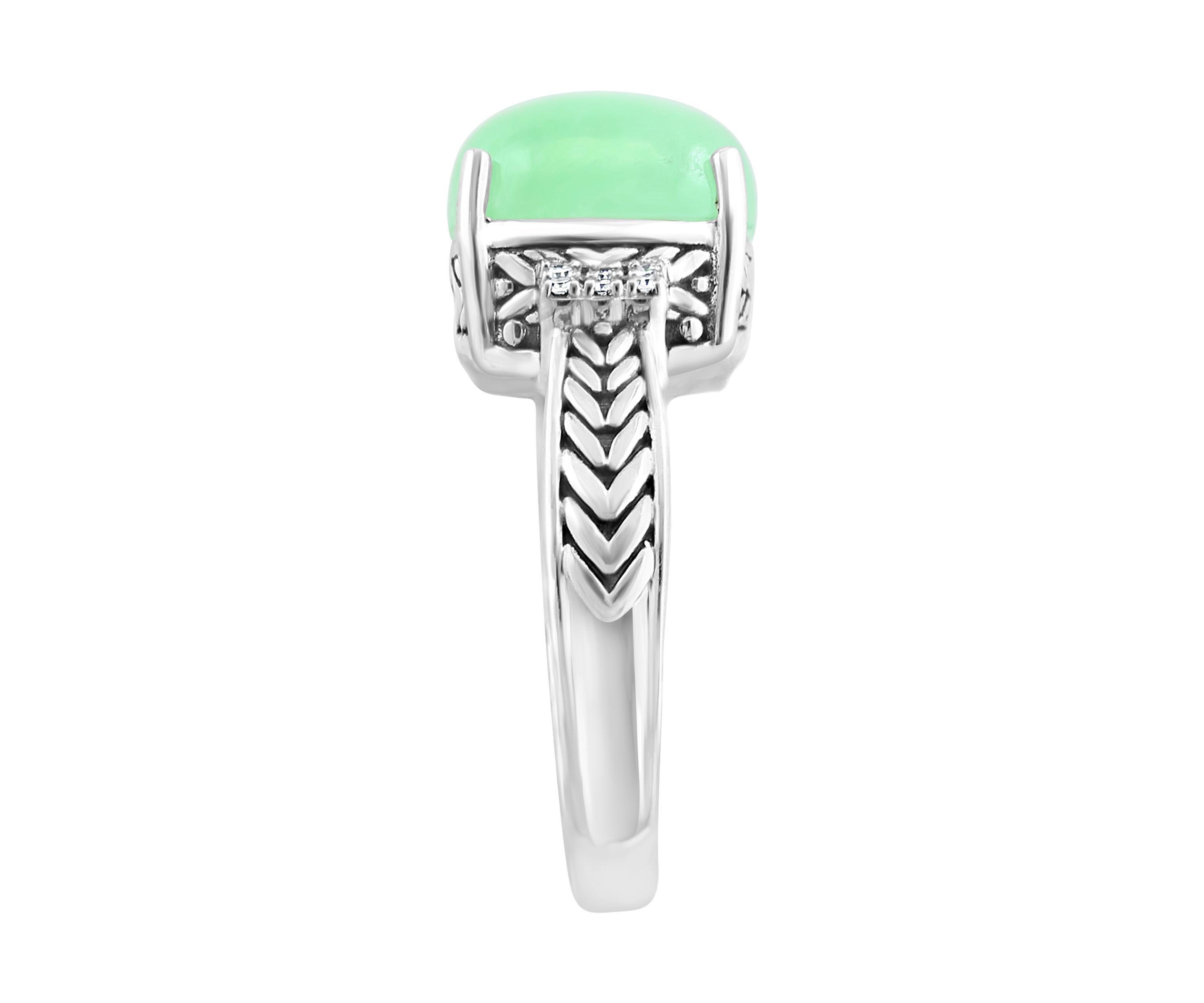 Diamond and Green Jade Ring in Sterling Silver