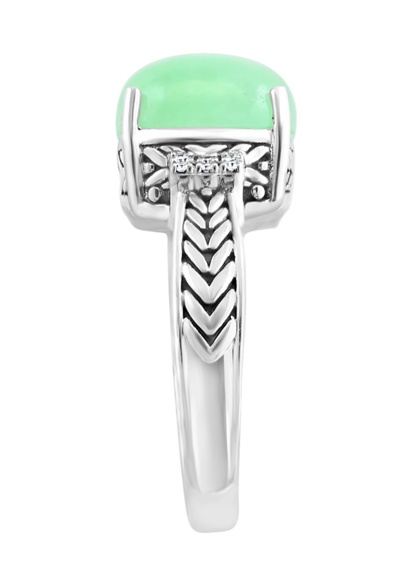 Diamond and Green Jade Ring in Sterling Silver