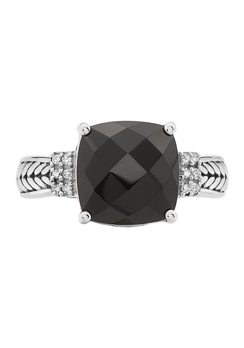 10 ct. t.w. Onyx and 1/10 ct. t.w. Diamond Ring in Sterling Silver 