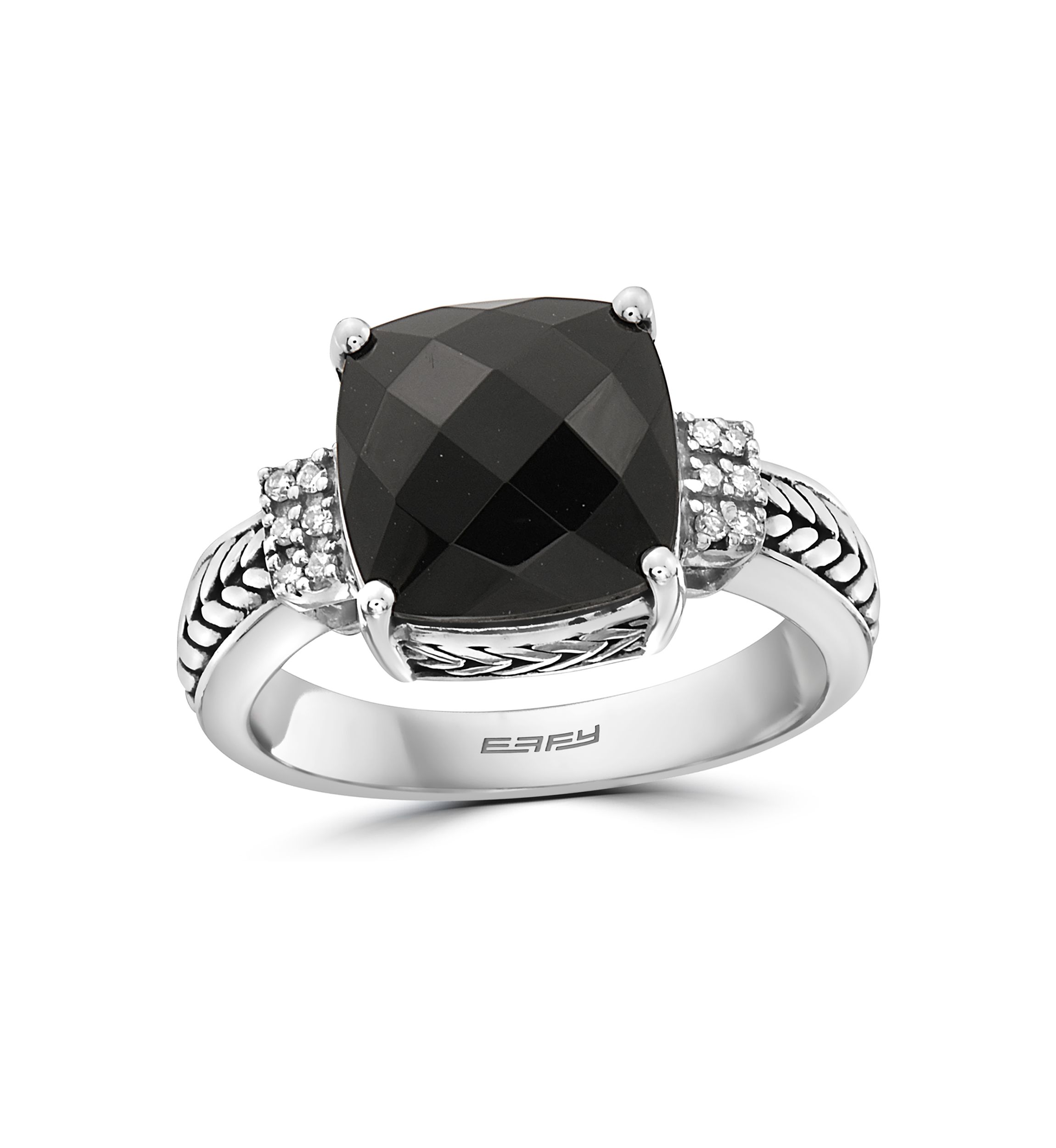 10 ct. t.w. Onyx and 1/10 ct. t.w. Diamond Ring in Sterling Silver 