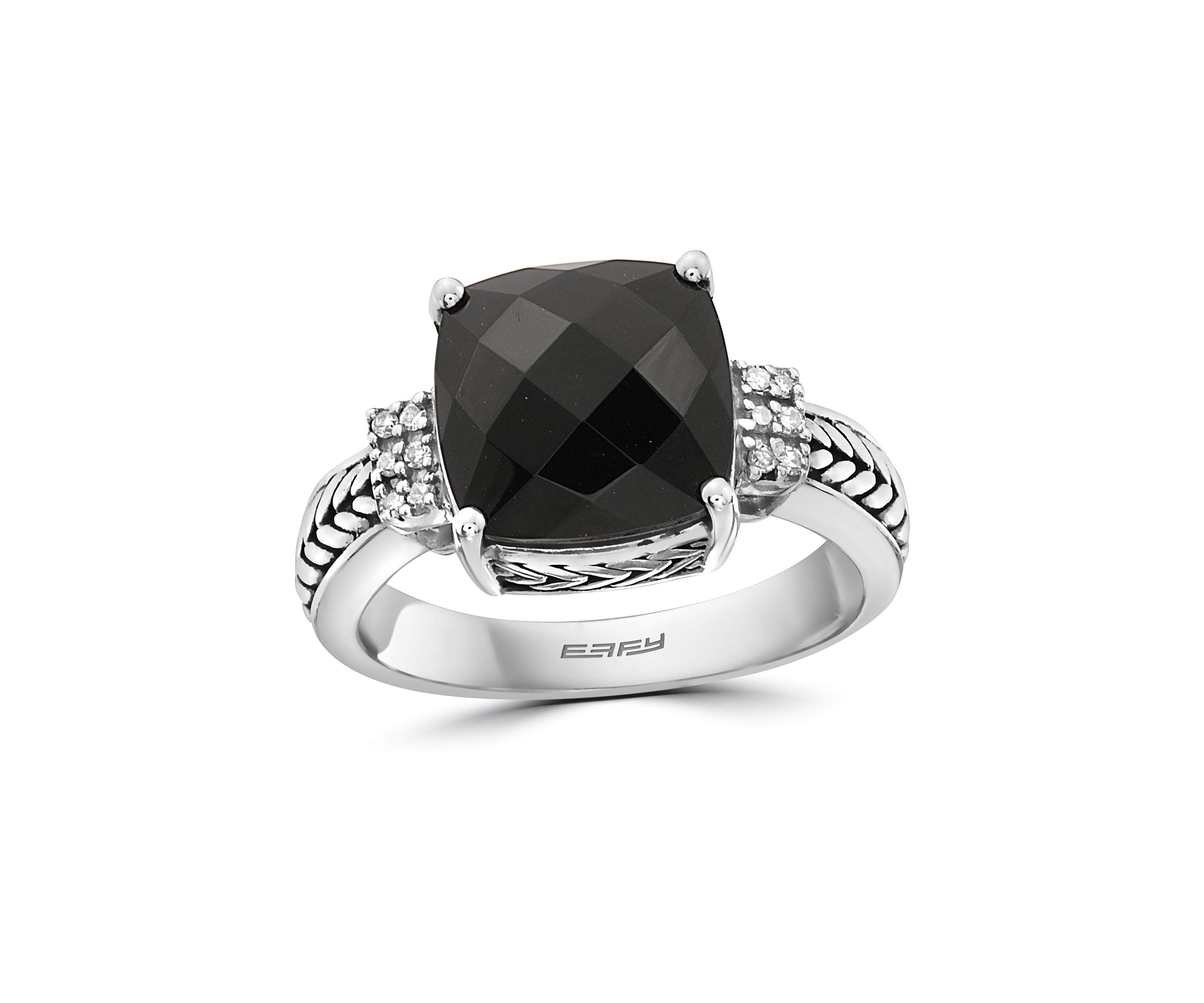10 ct. t.w. Onyx and 1/10 ct. t.w. Diamond Ring in Sterling Silver 