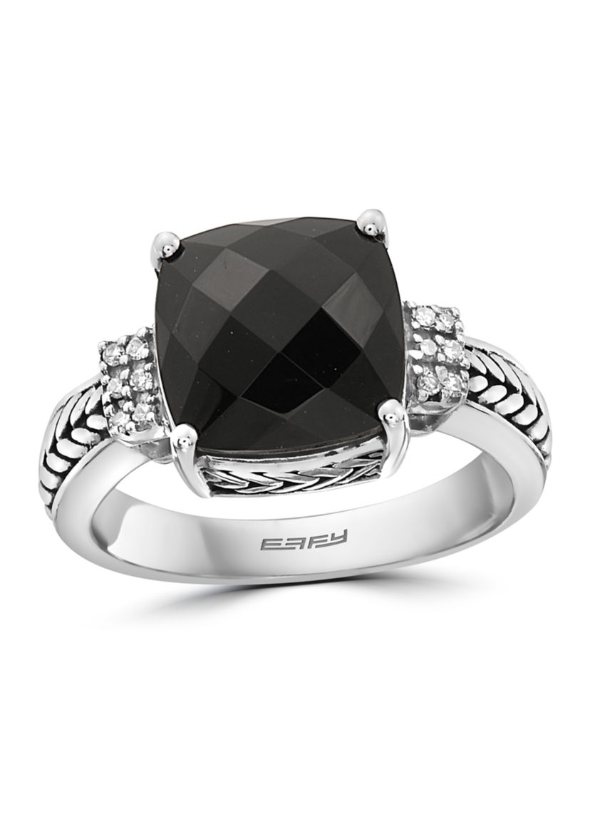 10 ct. t.w. Onyx and 1/10 ct. t.w. Diamond Ring in Sterling Silver 