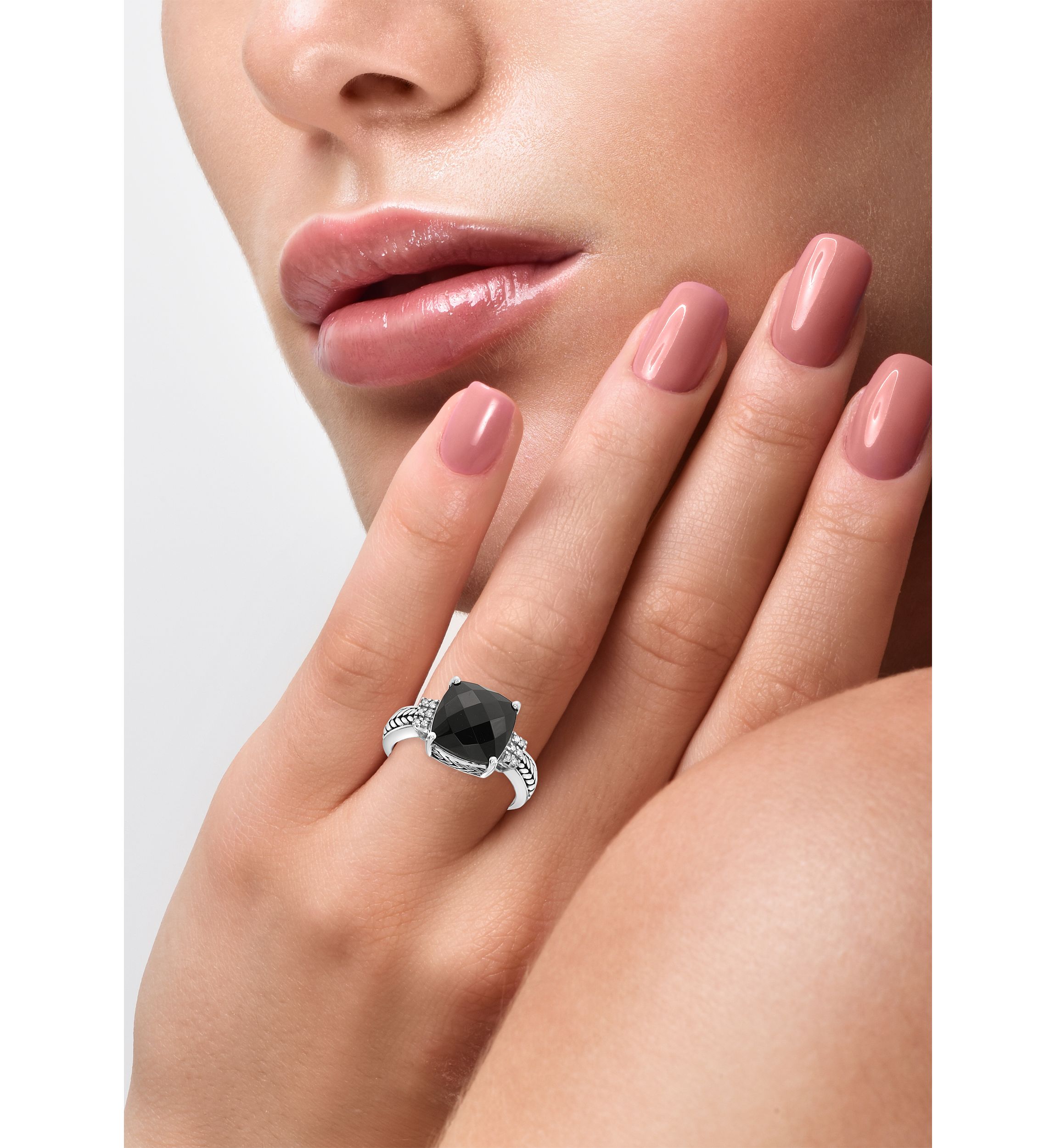 10 ct. t.w. Onyx and 1/10 ct. t.w. Diamond Ring in Sterling Silver 