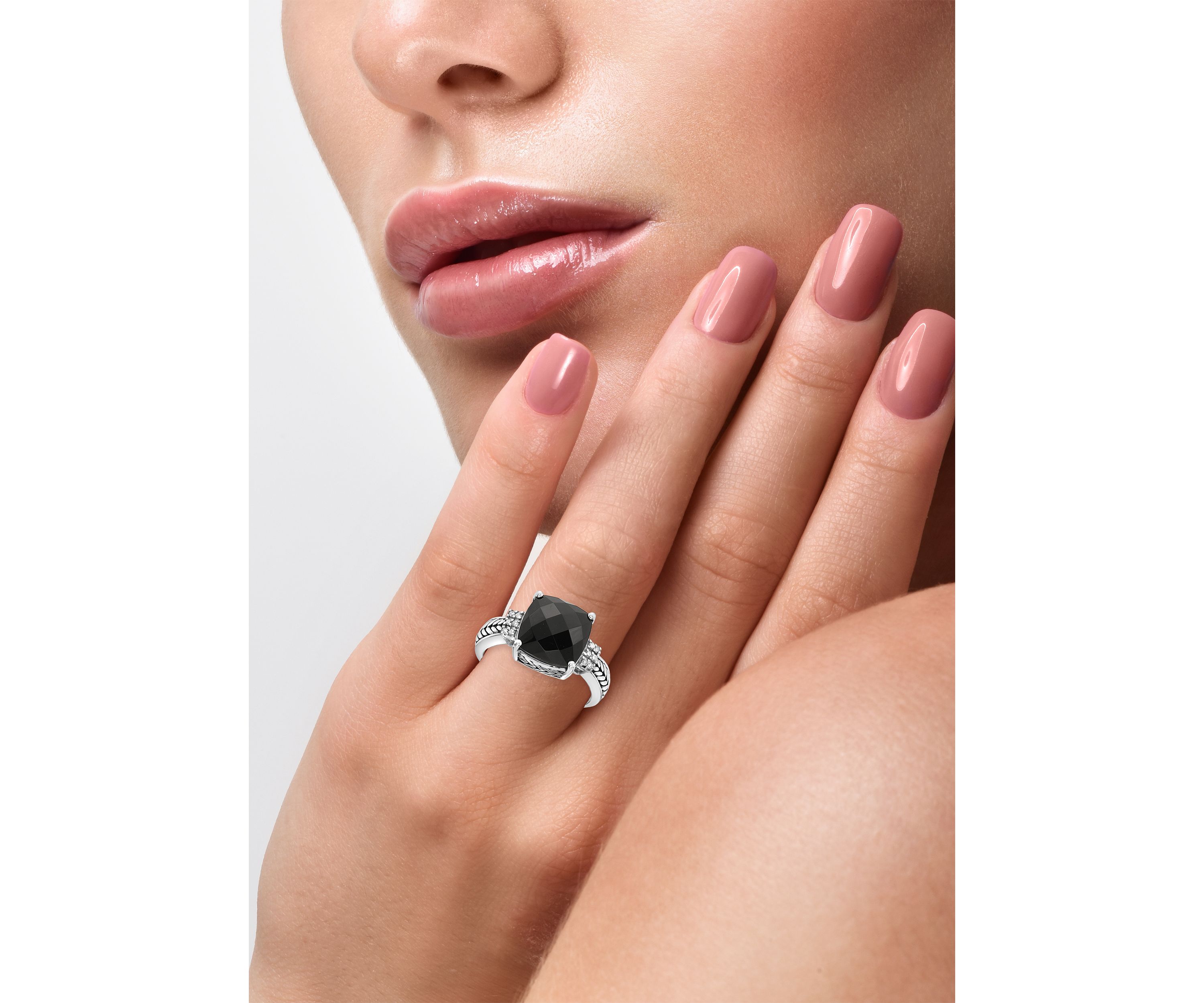 10 ct. t.w. Onyx and 1/10 ct. t.w. Diamond Ring in Sterling Silver 
