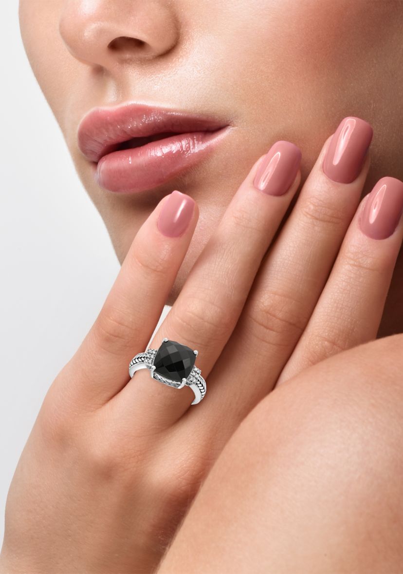 10 ct. t.w. Onyx and 1/10 ct. t.w. Diamond Ring in Sterling Silver 