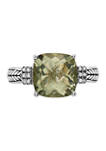 1/10 ct. t.w. Diamond and 4 ct. t.w. Green Amethyst Ring in Sterling Silver