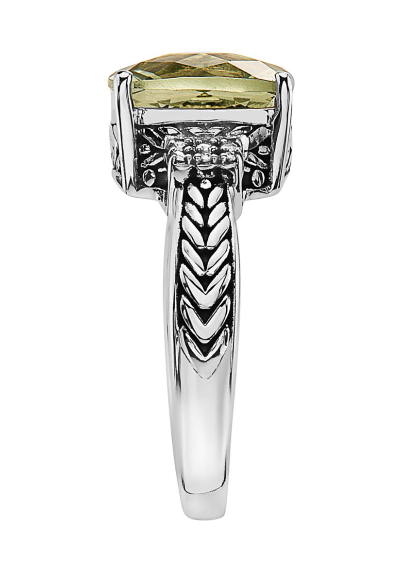 1/10 ct. t.w. Diamond and 4 ct. t.w. Green Amethyst Ring in Sterling Silver