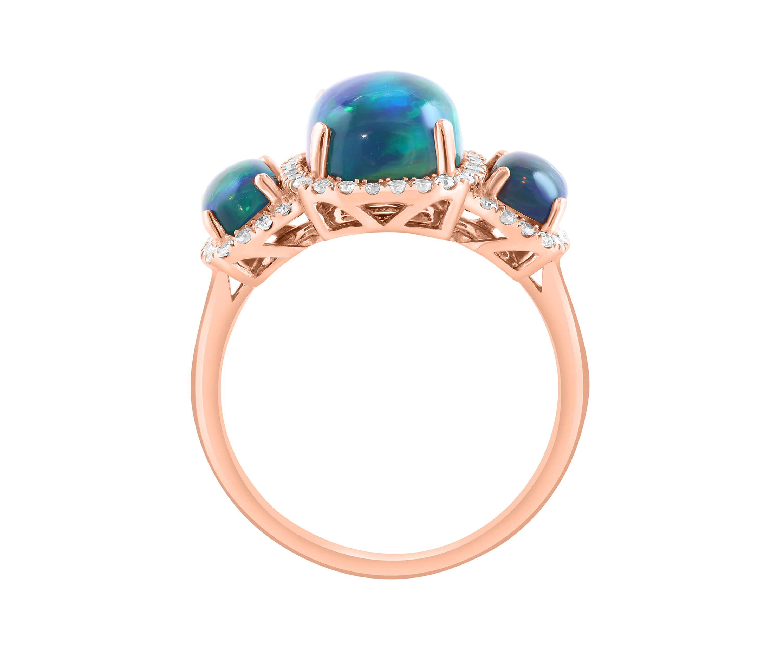 Diamond and Black Opal Ring in 14K Rose Gold