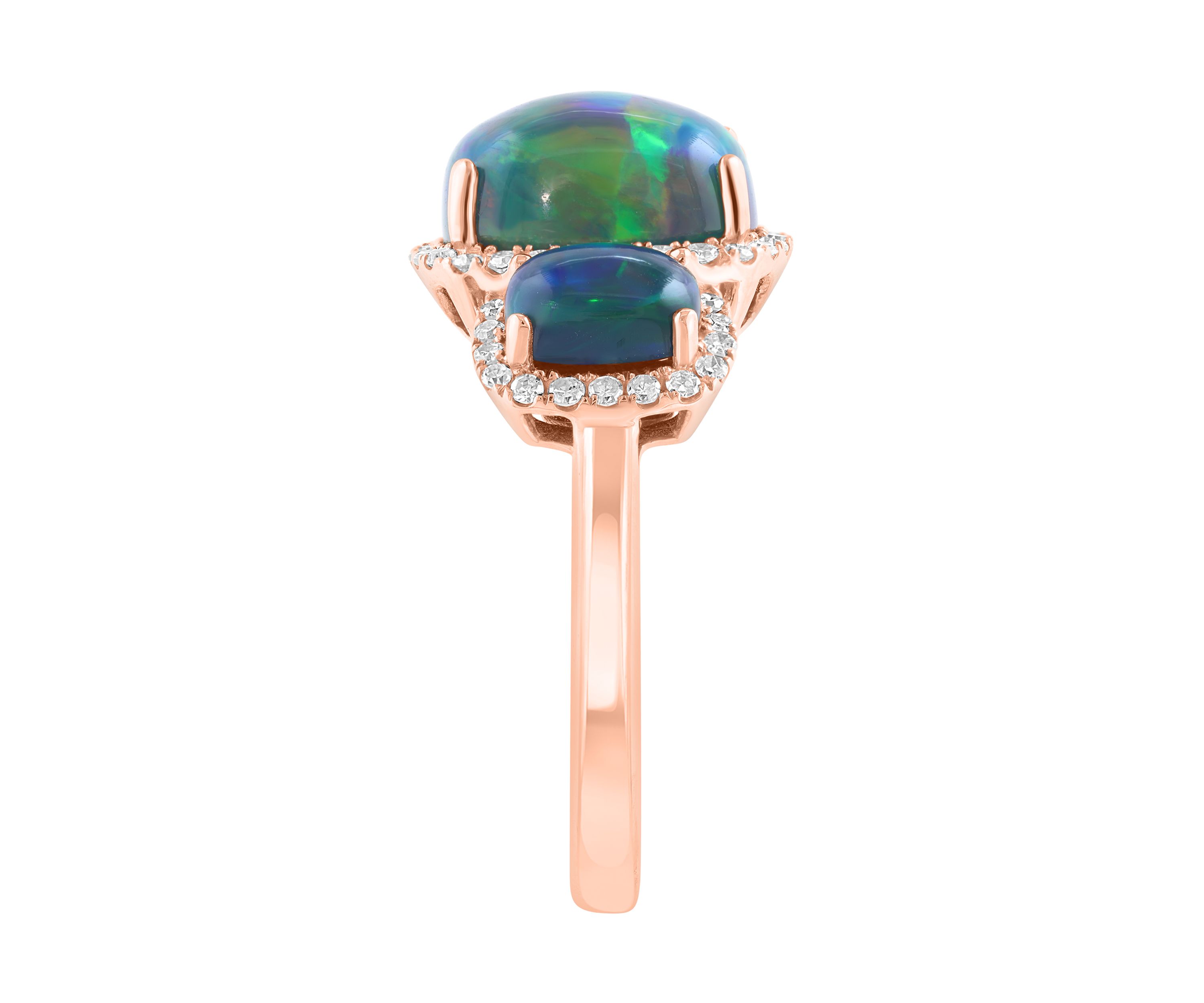 Diamond and Black Opal Ring in 14K Rose Gold