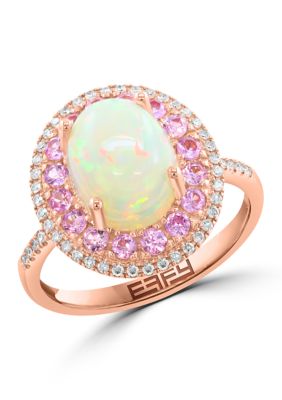 Effy 14K Rose Gold Diamond Ethiopian Opal Pink Sapphire Ring, 7