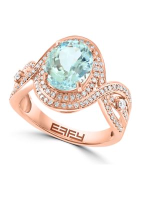 Effy 1/2 Ct. T.w. Diamond And 2.4 Ct. T.w. Aquamarine Ring In 14K Rose Gold