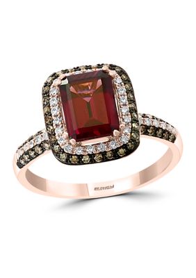 Effy 1.6 Ct. T.w. Rhodolite And 1/2 Ct. T.w. White And Brown Diamond Ring In 14K Rose Gold