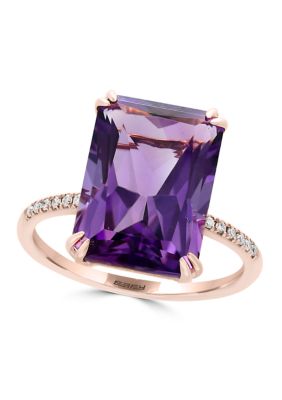 Effy 1/10 Ct. T.w. Diamond And 7.2 Ct. T.w. Amethyst Ring In 14K Rose Gold -  0617892608599