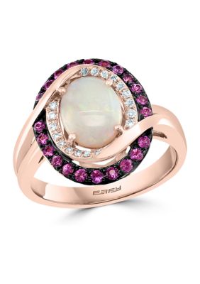 Effy 1/10 Ct. T.w. Diamond With 1.3 Ct. T.w. Opal And Pink Sapphire Ring In 14K Rose Gold