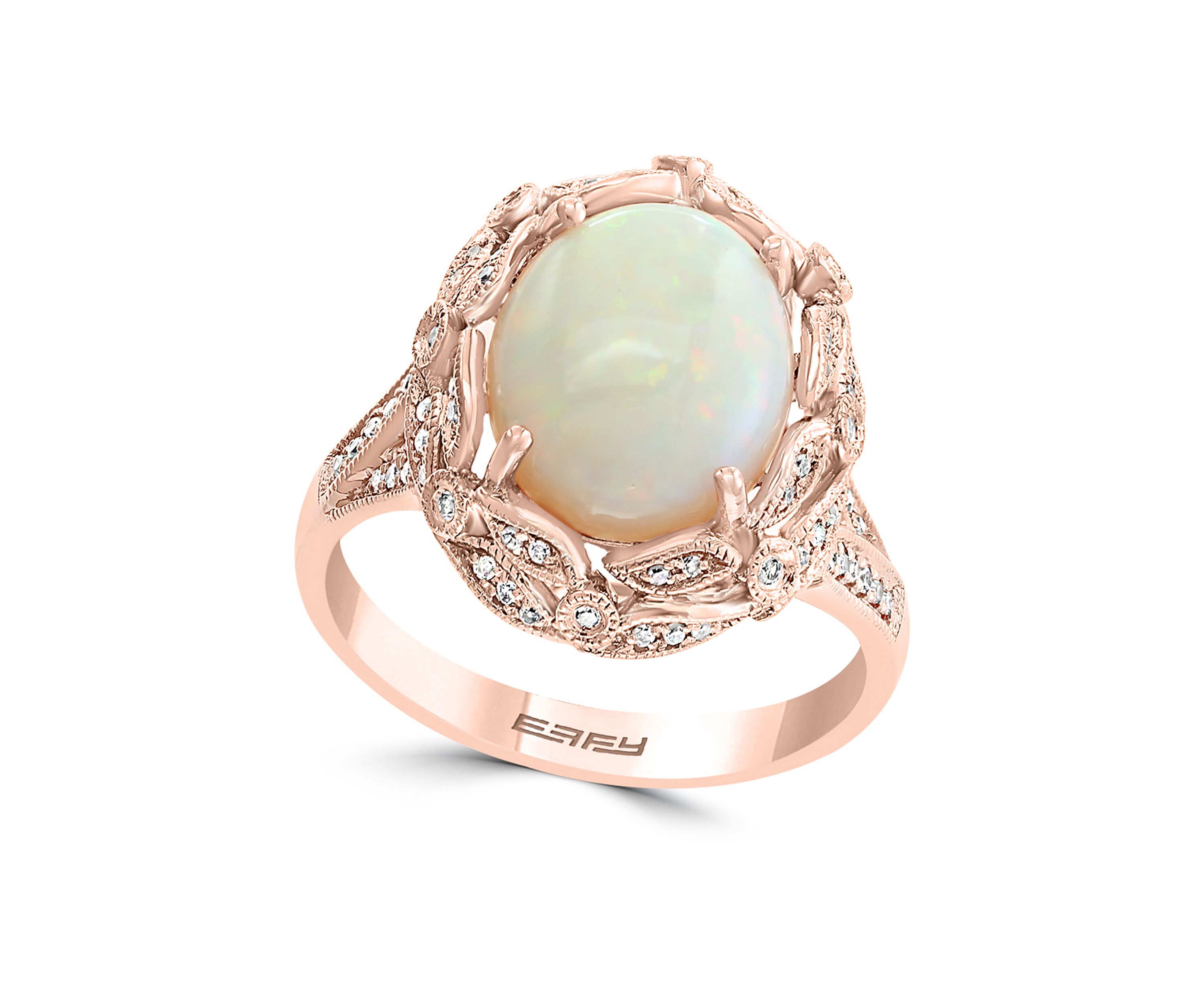 14K Rose Gold Diamond Opal Ring 