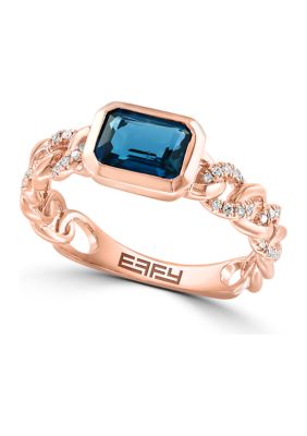 Effy 1/10 Ct. T.w. Diamond And 1 Ct. T.w. Blue Topaz Ring In 14K Rose Gold
