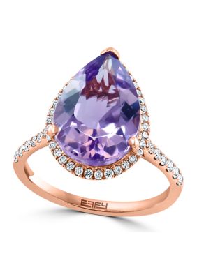 Effy 1/3 Ct. T.w. Diamond And Pink Amethyst Pear Ring In 14K Rose Gold, 7 -  0617892785375