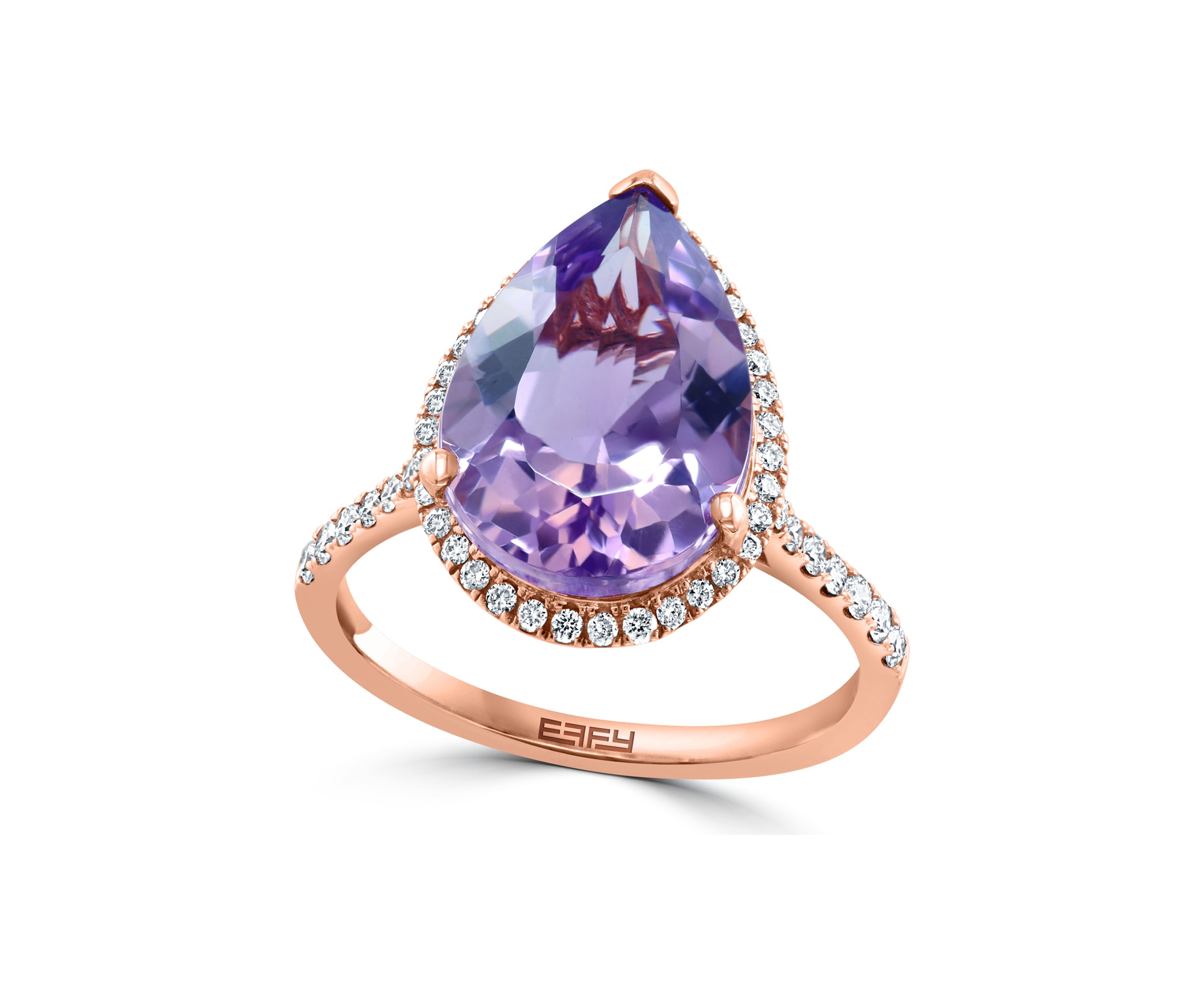 1/3 ct. t.w. Diamond and Pink Amethyst Pear Ring in 14K Rose Gold