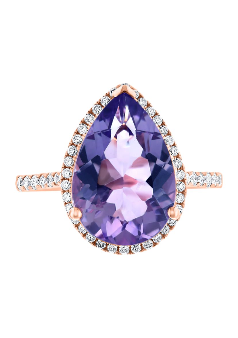1/3 ct. t.w. Diamond and Pink Amethyst Pear Ring in 14K Rose Gold