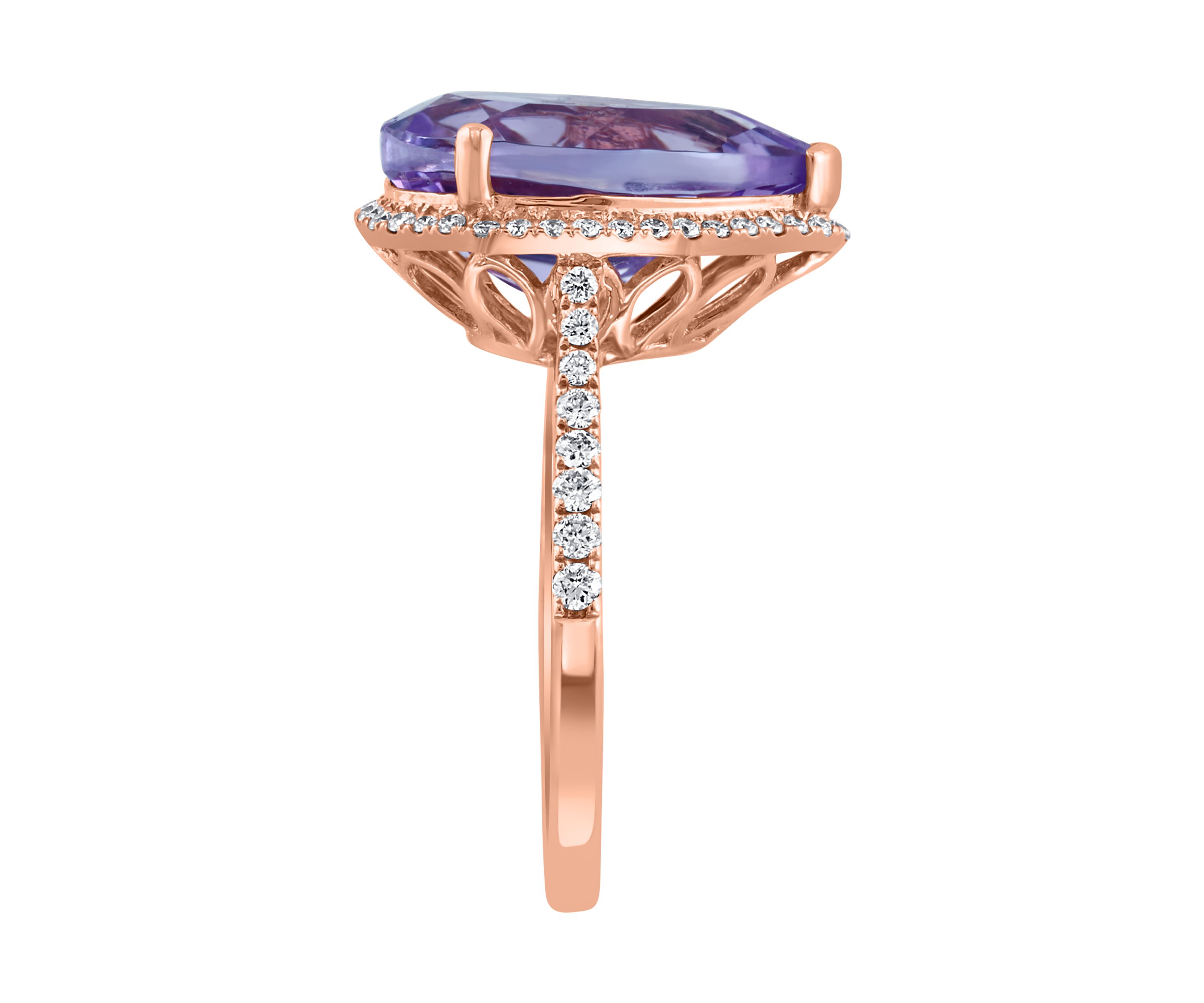 1/3 ct. t.w. Diamond and Pink Amethyst Pear Ring in 14K Rose Gold