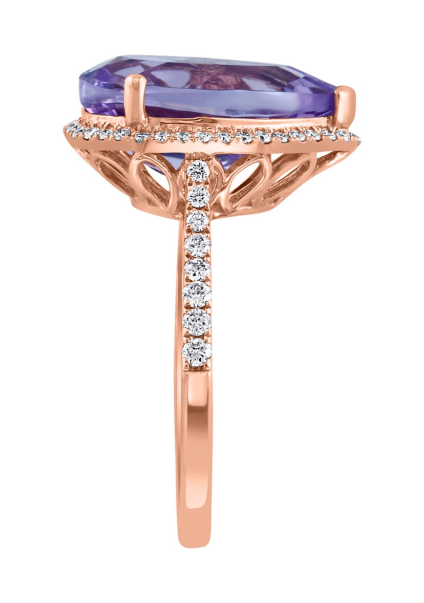 1/3 ct. t.w. Diamond and Pink Amethyst Pear Ring in 14K Rose Gold