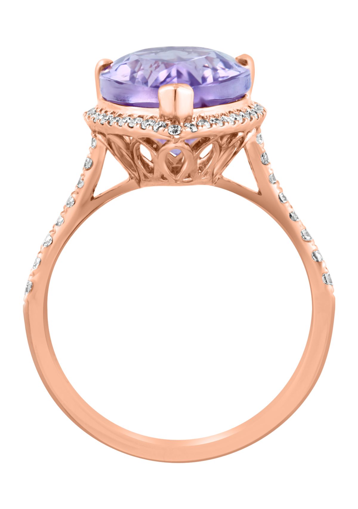 1/3 ct. t.w. Diamond and Pink Amethyst Pear Ring in 14K Rose Gold