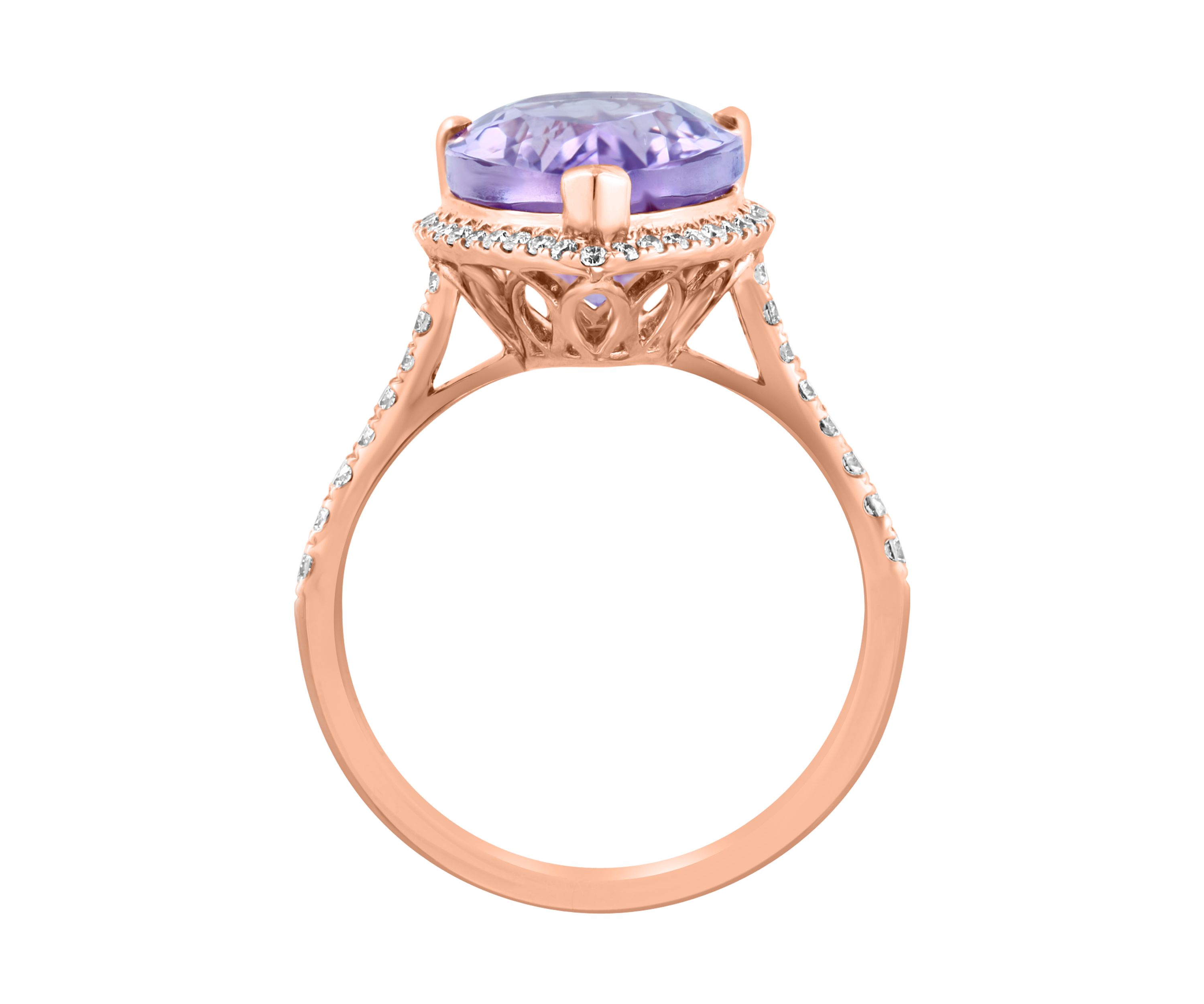 1/3 ct. t.w. Diamond and Pink Amethyst Pear Ring in 14K Rose Gold