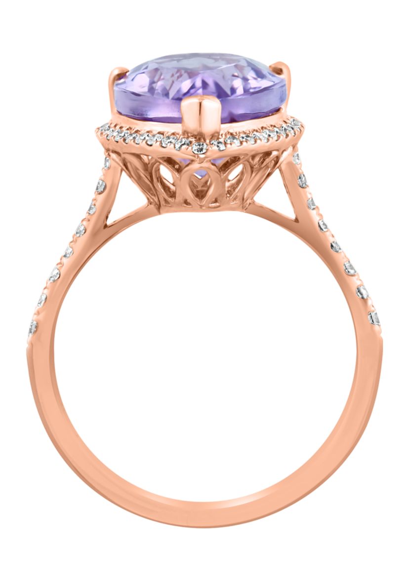 1/3 ct. t.w. Diamond and Pink Amethyst Pear Ring in 14K Rose Gold