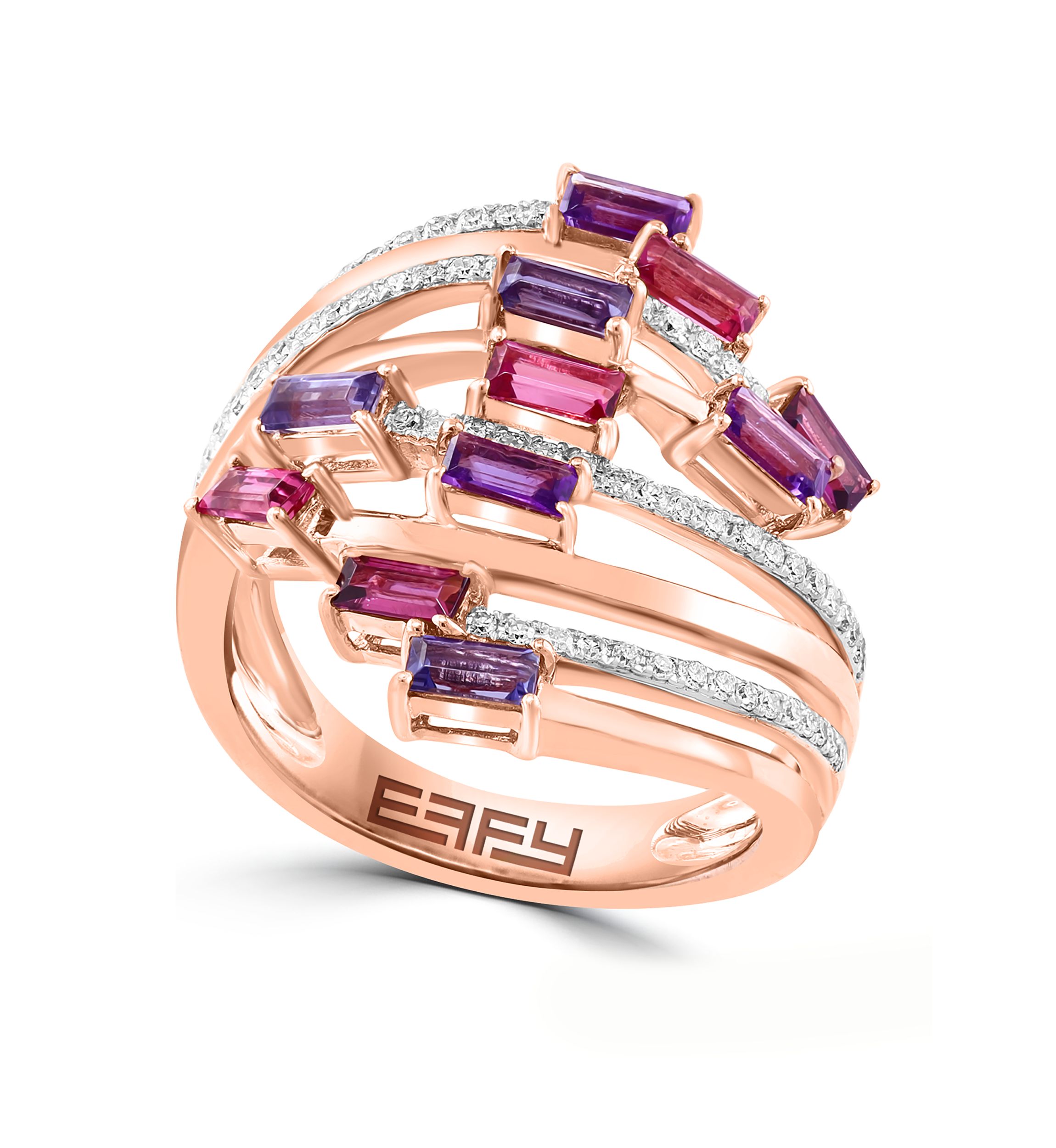 1/4 ct. t.w. Diamond, Iolite, Amethyst, Rhodolite, Pink Tourmaline Ring In 14k Rose Gold