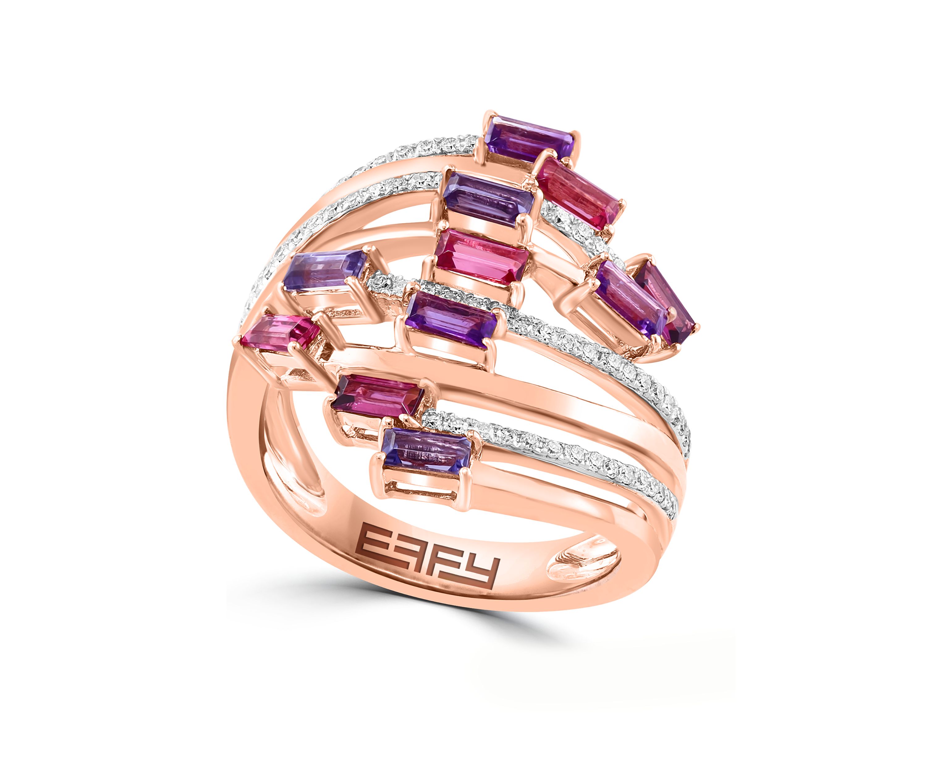 1/4 ct. t.w. Diamond, Iolite, Amethyst, Rhodolite, Pink Tourmaline Ring In 14k Rose Gold