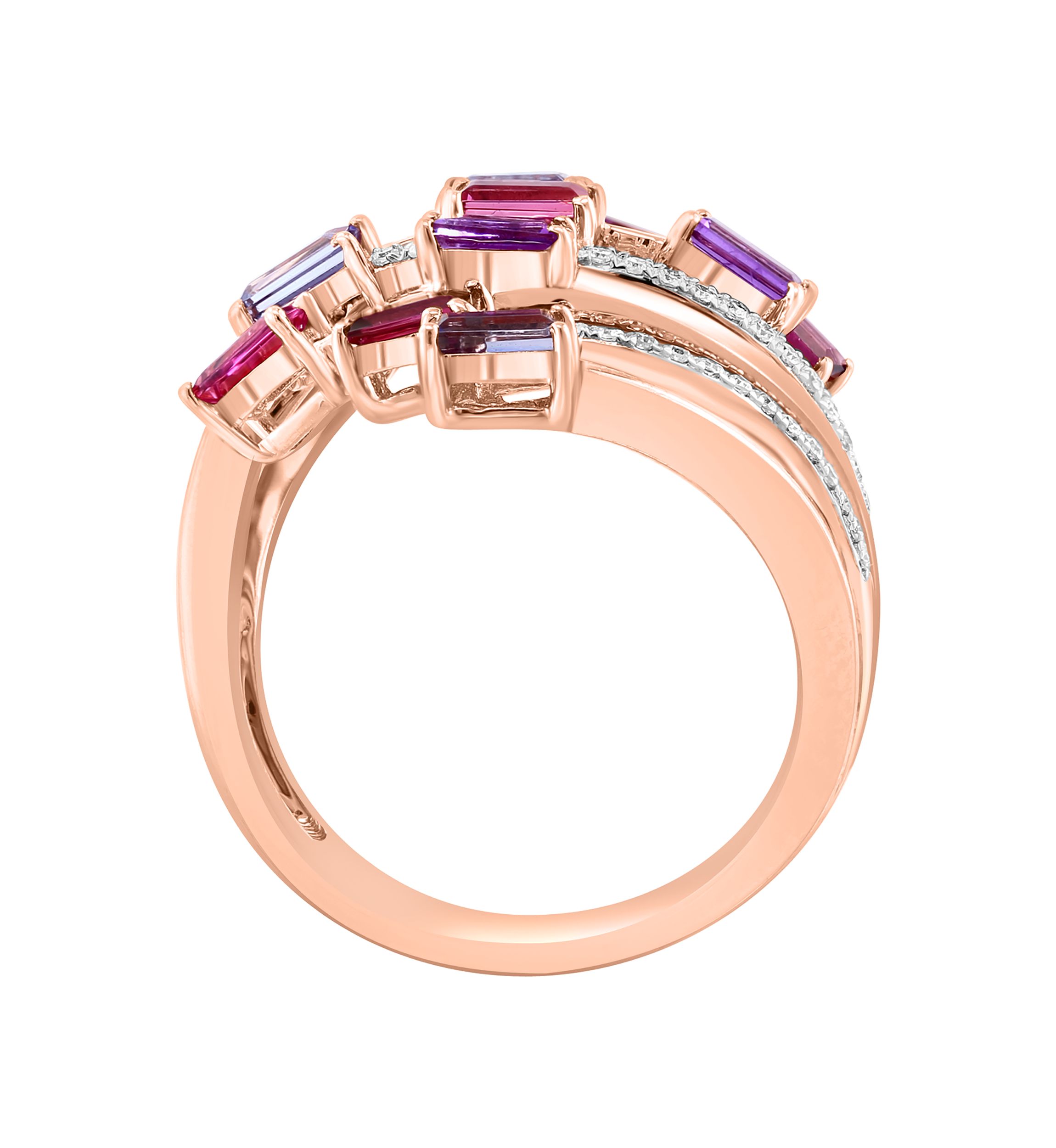 1/4 ct. t.w. Diamond, Iolite, Amethyst, Rhodolite, Pink Tourmaline Ring In 14k Rose Gold