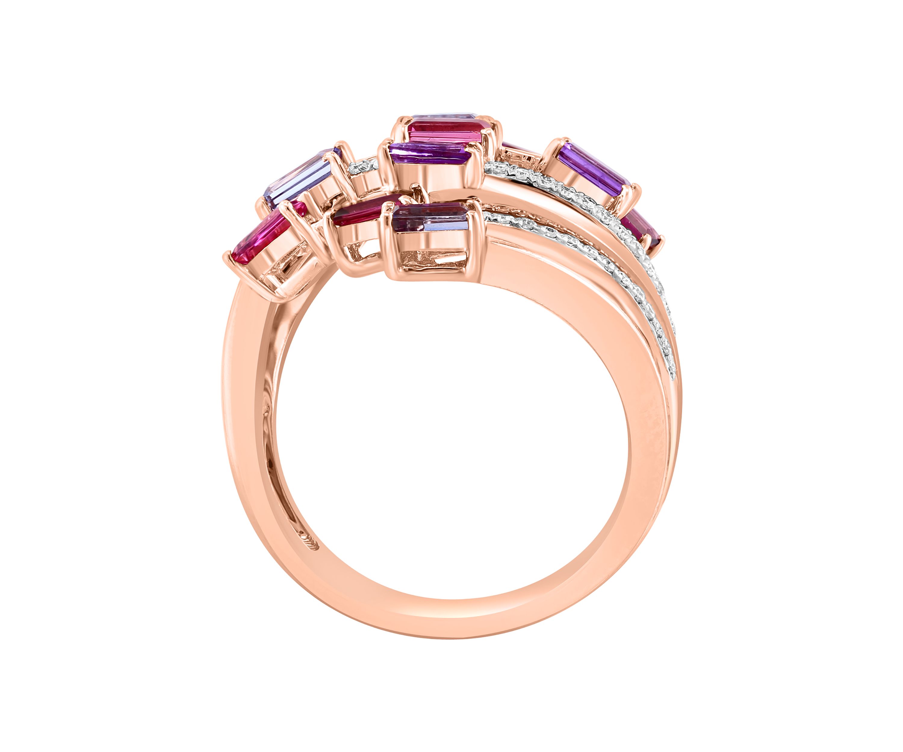 1/4 ct. t.w. Diamond, Iolite, Amethyst, Rhodolite, Pink Tourmaline Ring In 14k Rose Gold