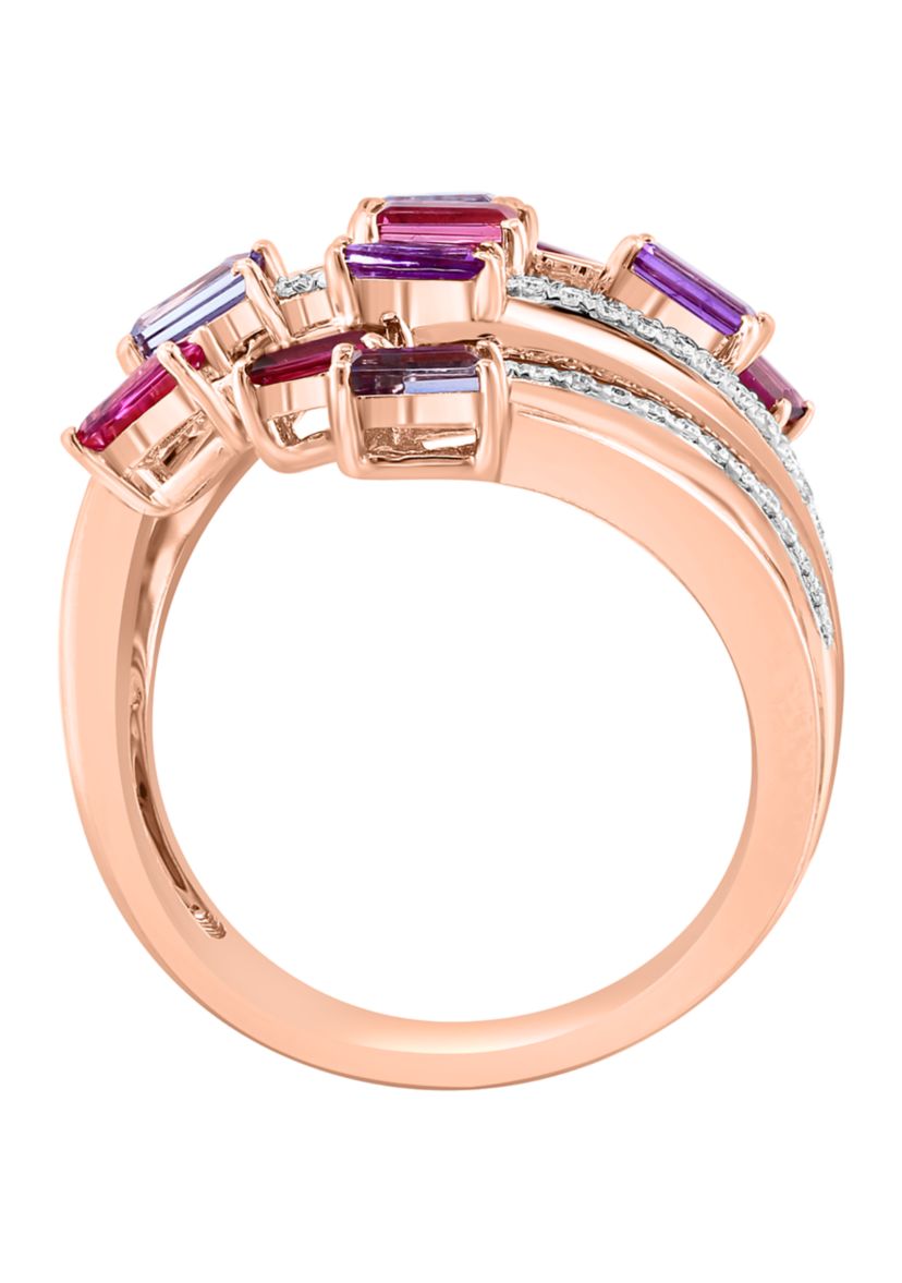 1/4 ct. t.w. Diamond, Iolite, Amethyst, Rhodolite, Pink Tourmaline Ring In 14k Rose Gold