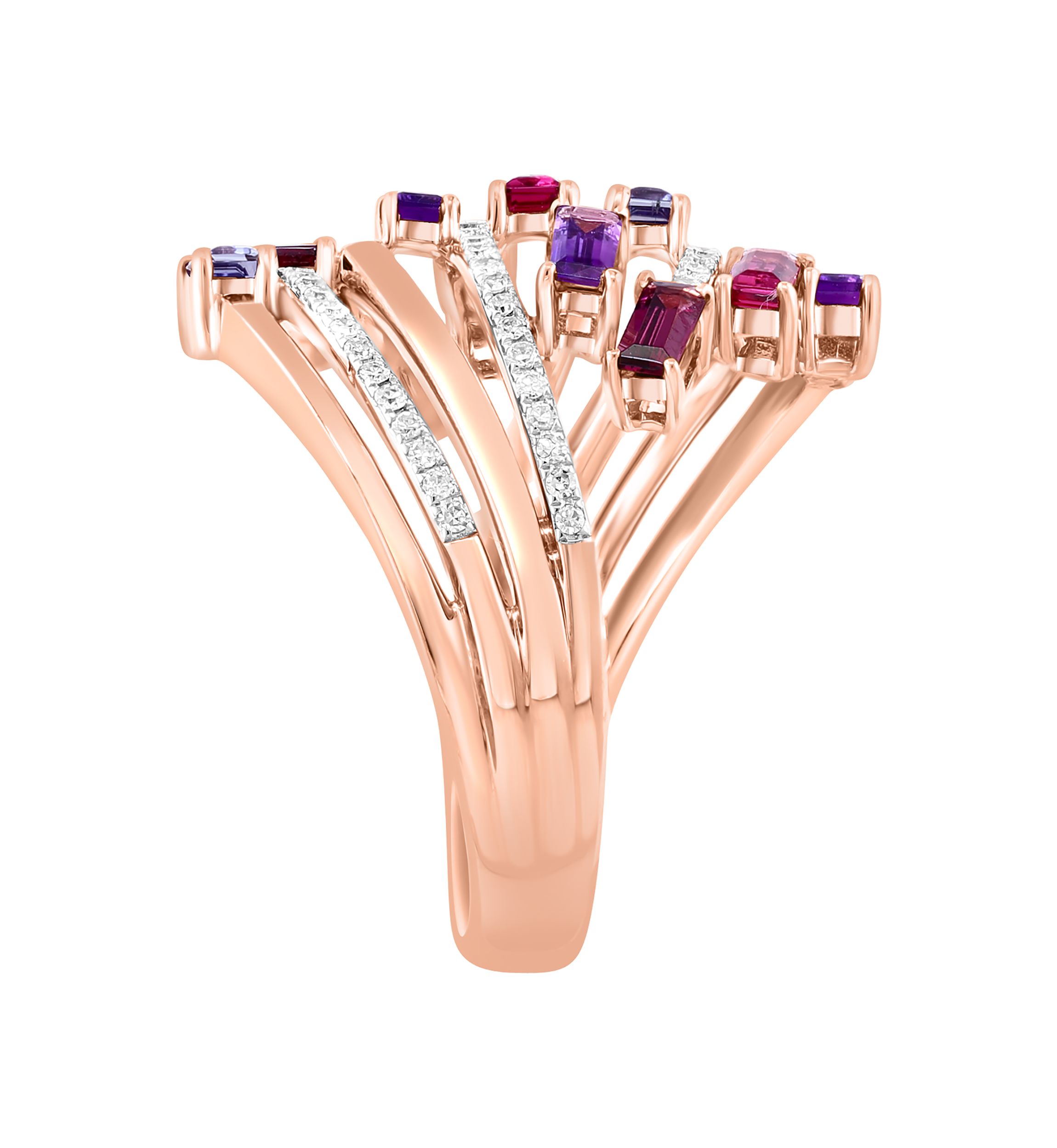 1/4 ct. t.w. Diamond, Iolite, Amethyst, Rhodolite, Pink Tourmaline Ring In 14k Rose Gold