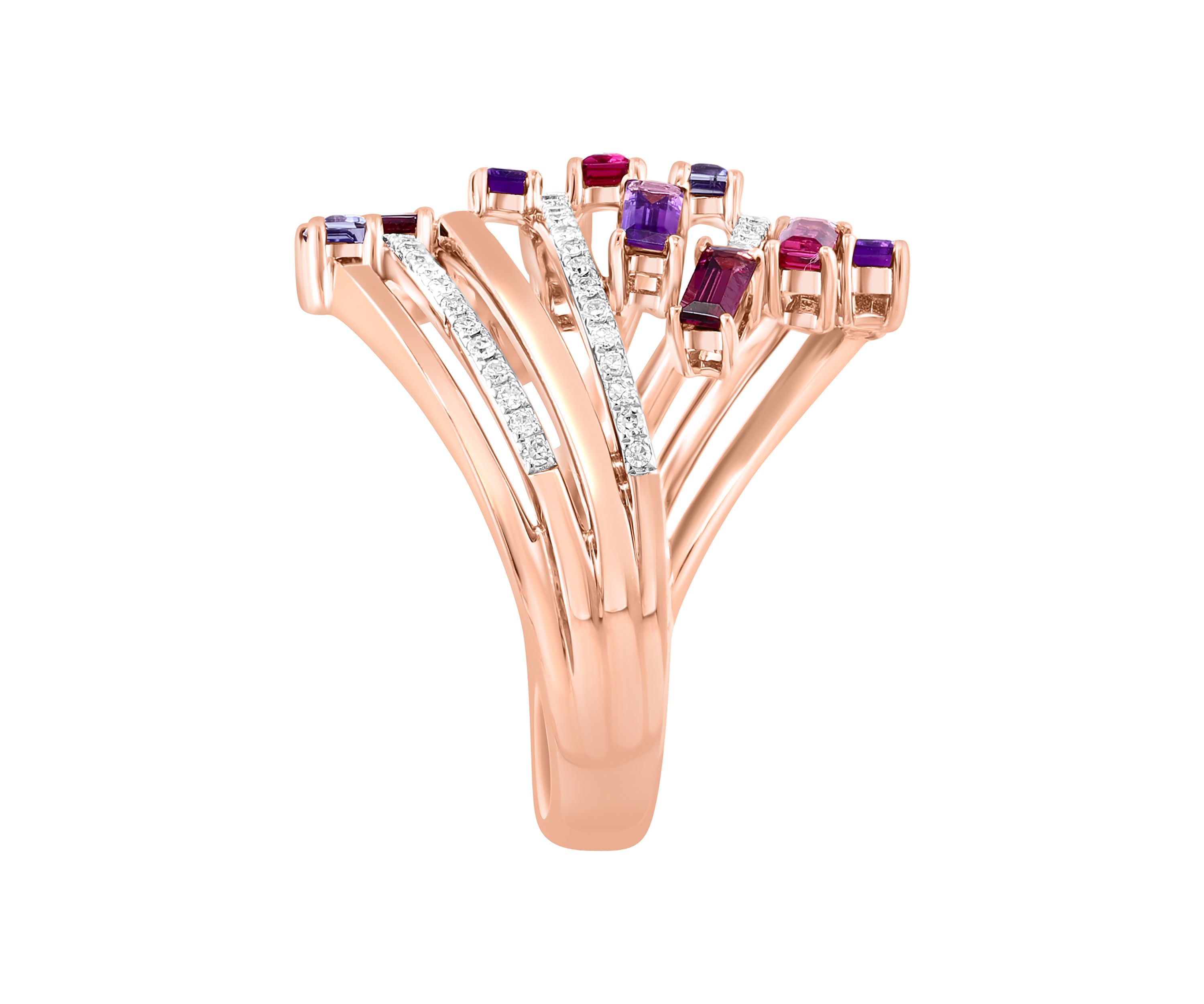 1/4 ct. t.w. Diamond, Iolite, Amethyst, Rhodolite, Pink Tourmaline Ring In 14k Rose Gold