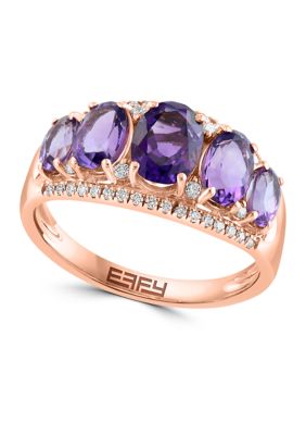 Effy 1/5 Ct. T.w. Diamond And Amethyst Ring In 14K Rose Gold