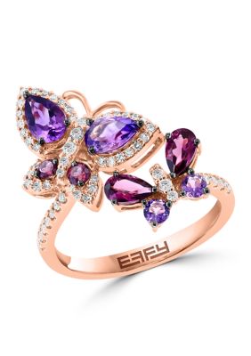 Effy Diamond, Amethyst And Rhodolite Butterfly Ring In 14K Rose Gold
