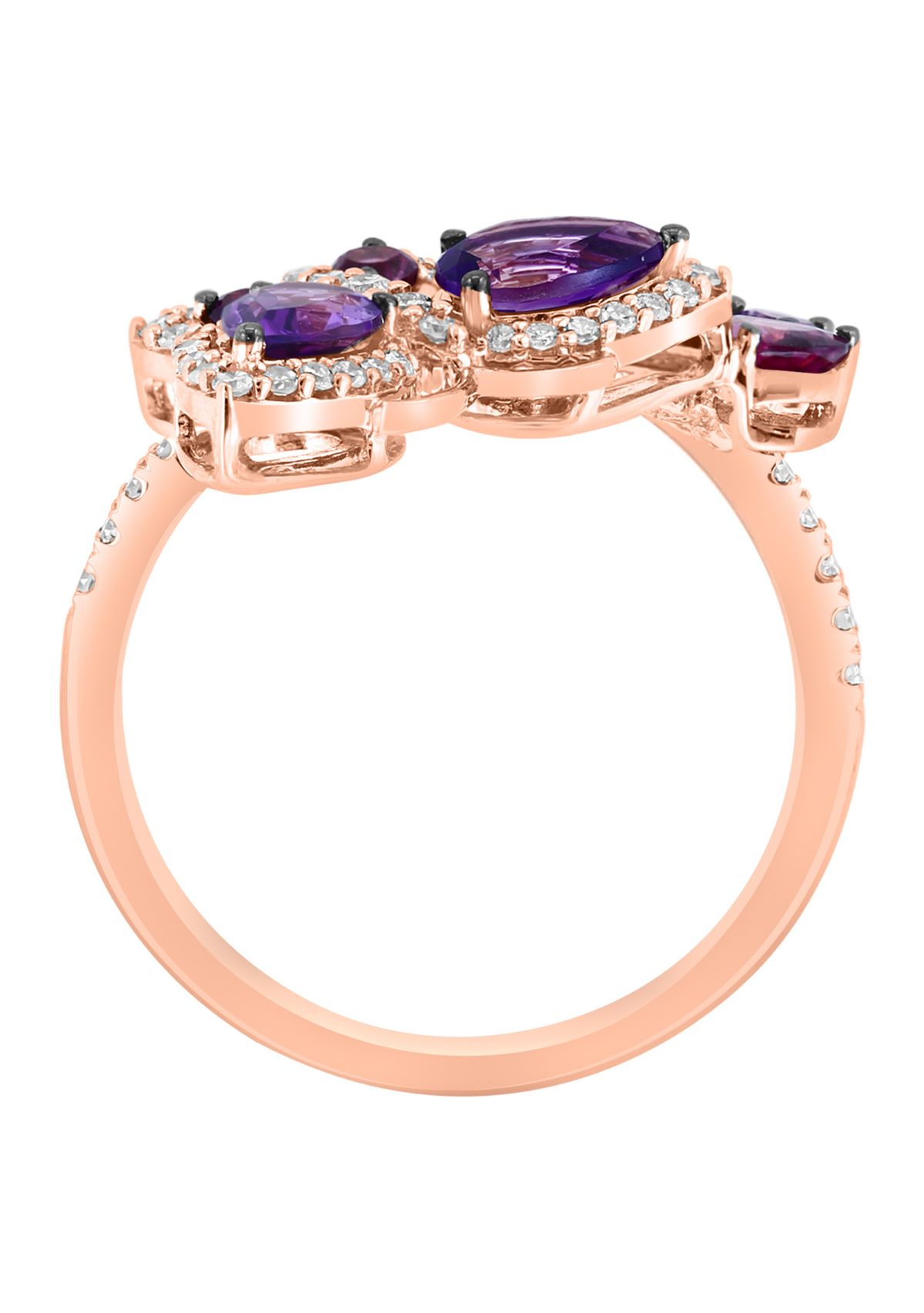 Diamond, Amethyst and Rhodolite Butterfly Ring in 14K Rose Gold