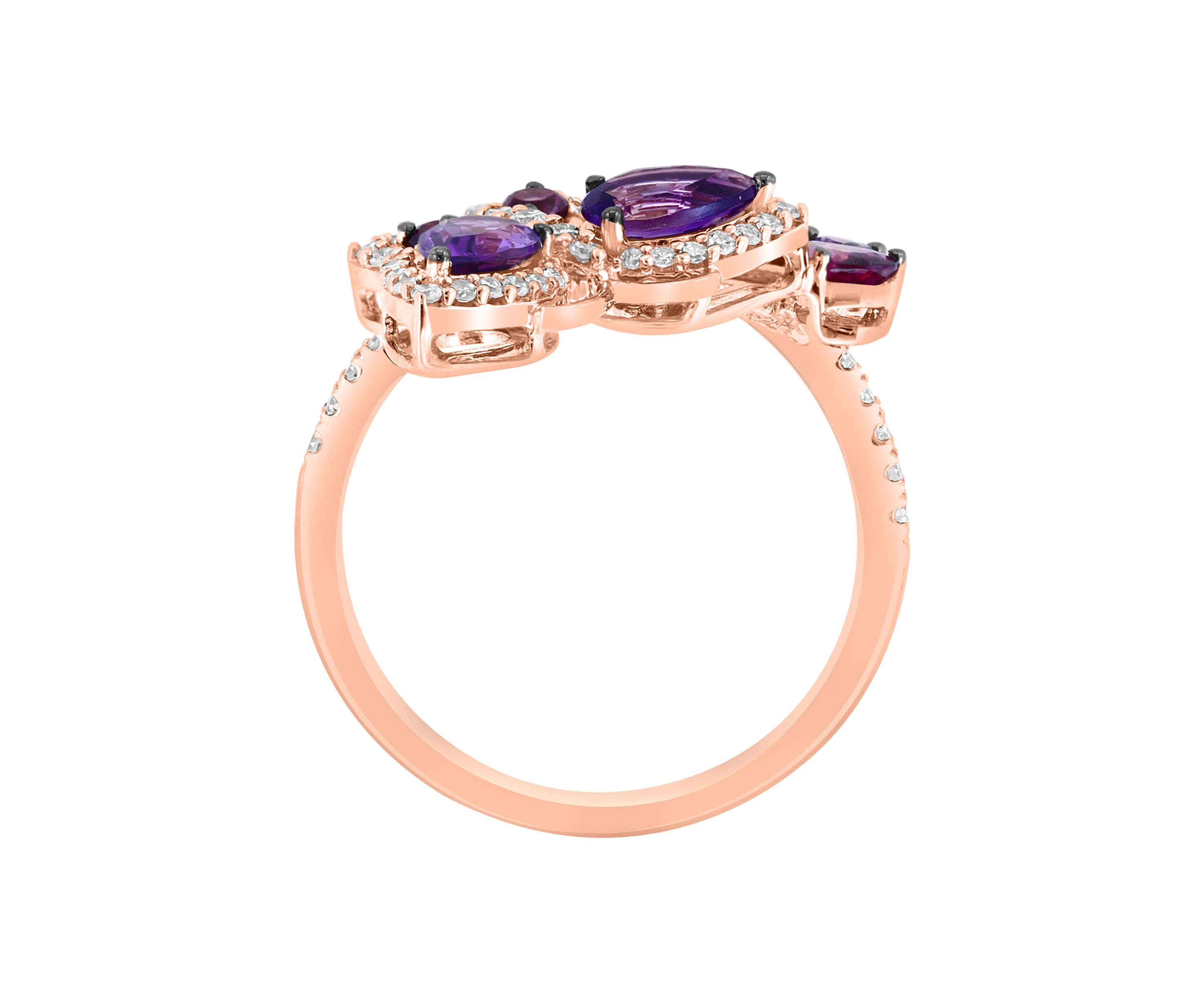 Diamond, Amethyst and Rhodolite Butterfly Ring in 14K Rose Gold