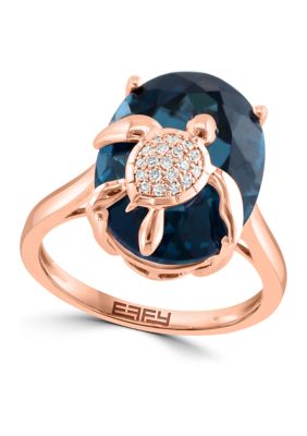 Effy 1/10 ct. t.w. Diamond, 14.4 ct. t.w. London Blue Topaz Ring in 14K Rose Gold -  5400451HRV0Y150MI